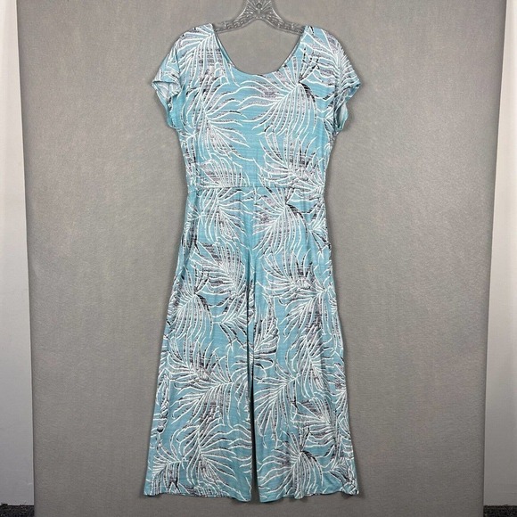 Clara Sun Woo Jumpsuit Wide Leg Crop Small Blue Tropical Palms Pockets - Picture 16 of 16